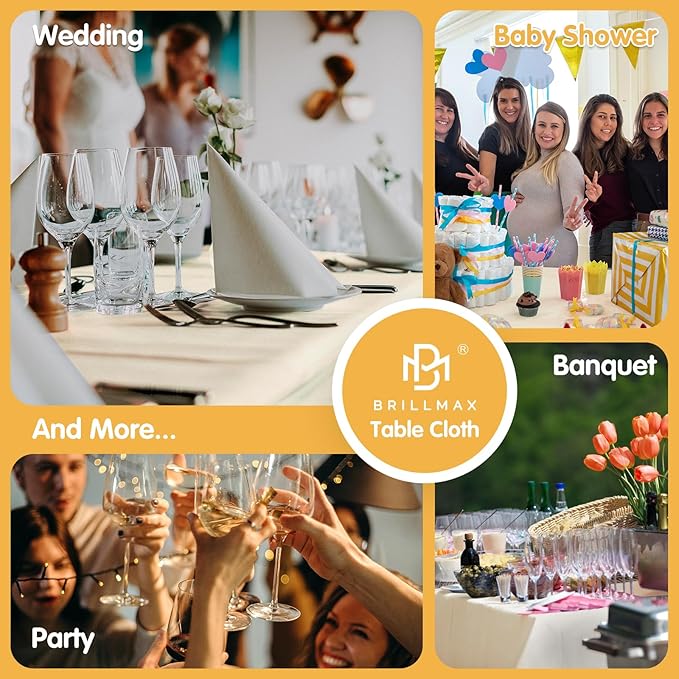 BRILLMAX 8 Pack Beige Tablecloths for 8 Foot Rectangle Tables 60 x 126 Inch - 8ft Rectangular Bulk Linen Polyester Fabric Washable Cloth Cover for Wedding Reception Banquet Birthday Party