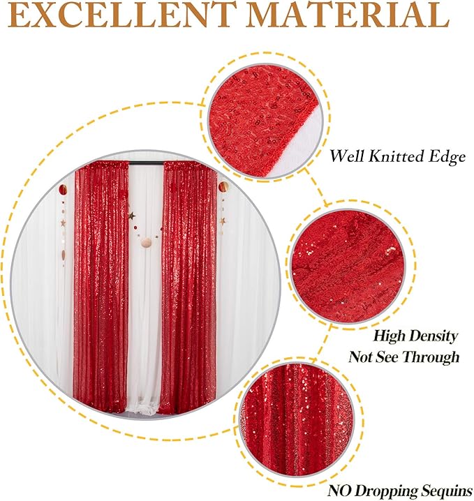 ShinyBeauty Red Sequin Curtains 8 Panels, 2FTx8FT - Dazzling Glitter Backdrop for Festive Events, Birthday Parties, and Christmas Decor, Sparkle Photo Background