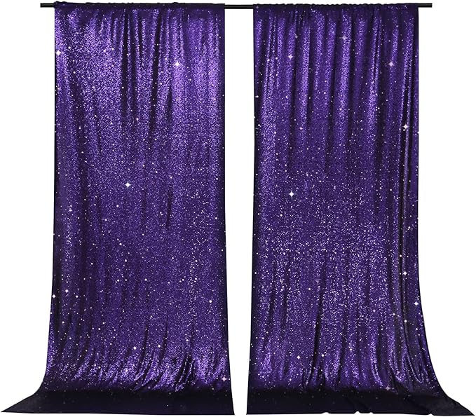 PartyDelight Sequin Backdrop Purple 2 Panels 5Ft x 10FT Photography Photo Booth Back Drop Wall Decoration Outdoor Wedding