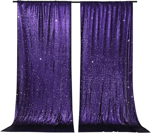 PartyDelight Sequin Backdrop Purple 2 Panels 5Ft x 10FT Photography Photo Booth Back Drop Wall Decoration Outdoor Wedding