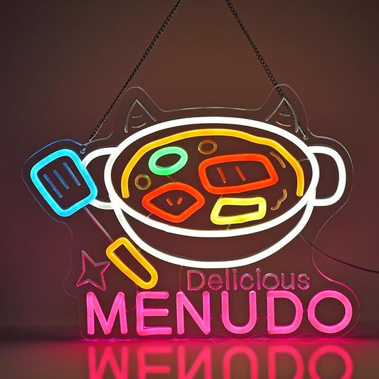 CNBEYOUNG Menudo Neon Sign, Neon Lights Hanging Wall Art Decoration for Mexican Restaurant Shop Bar Cafe Kitchen Party Home Decor, USB Powered Ultra Bright Dimmable,15.43x 12.2inches