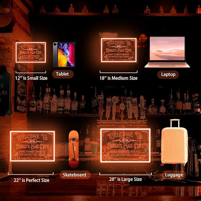 Custom Bar Neon Sign for Man Cave, Personalized LED Whiskey Cocktail Beer Signs, Customized Bar Neon Lights for Home Pub Tavern Bistro Business Wall Decor, Customizable Bar Signs for Men Dad Gifts