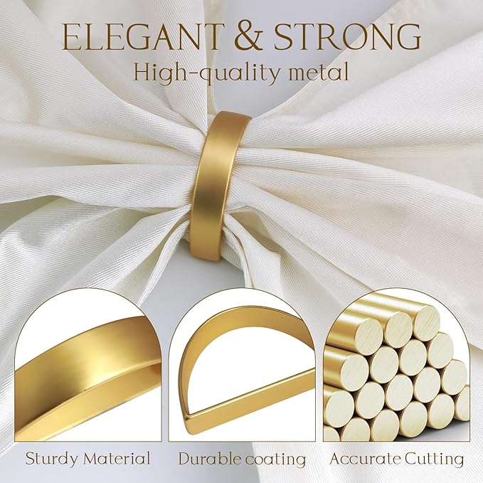 16PCS Gold Napkin Rings, Metal Napkin Rings, Fall Thanksgiving Christmas Table Decorations, Wedding, Banquet, Party, Easter Table Napkin Decorations
