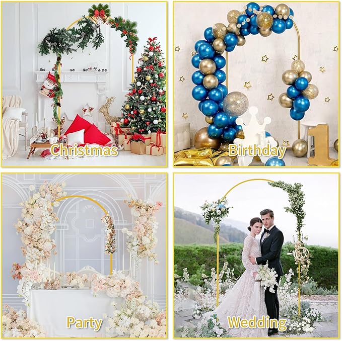 Metal Arch Backdrop Stand Set of 3 (7.2FT/6.6FT/6FT) - Heavy-Duty Gold Wedding Arch with Water Bag for Weddings, Baby Showers, Birthdays, Graduation, Parties & Outdoor Events