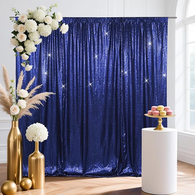 SquarePie Sequin Backdrop Curtain Less See Through Background for Wedding Party 20FT x 10FT Navy Blue