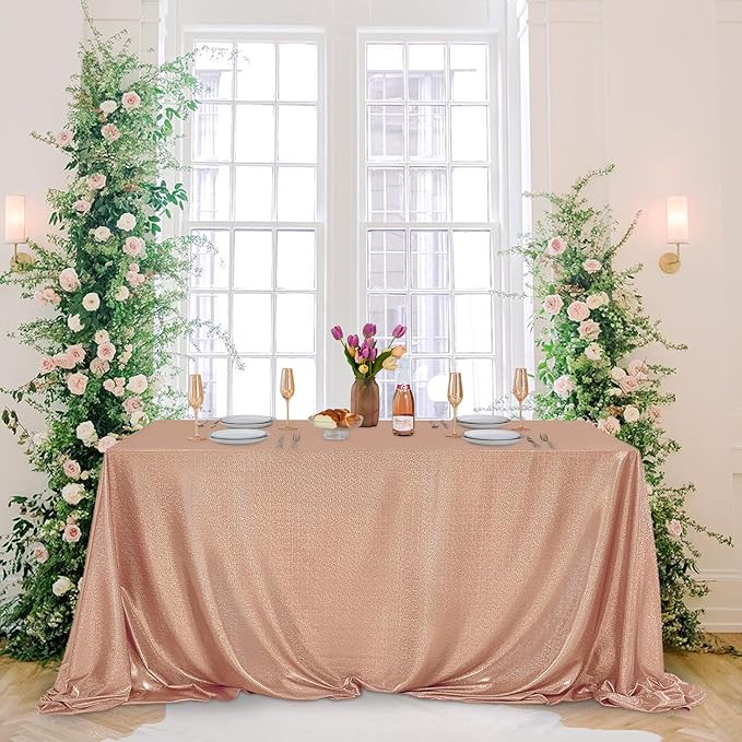 Fitable Rose Gold Sequin Tablecloth for Parties - 2 Pack, 60x102 Inch - Sparkle Glitter Rectangle Tablecloth for 8 Foot Tables, Party Table Overlays for Wedding Baby Shower Photography