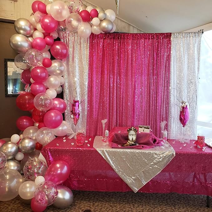 JYFLZQ Hot Pink Sequin Backdrop Curtain 8x8ft(WxH) 1 Panel Fuchsia Glitter Photo Booth Photography Backdrop Background Shimmer Wall Backdrop Party Decorations