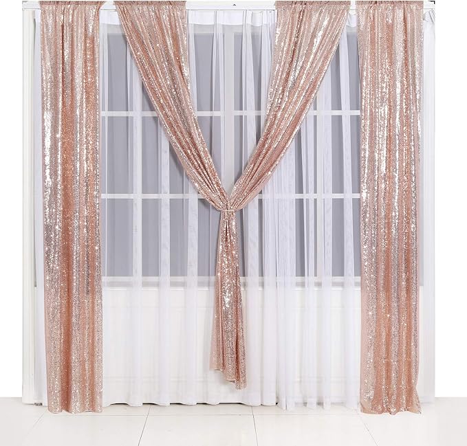 SquarePie Sequin Curtain 2 Panels 2FT x 8FT Rose Gold Backdrop Background for Wedding Party Christmas