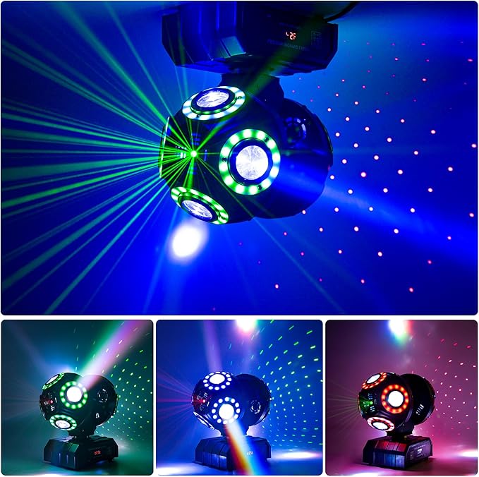 LED Moving Head DJ Light Rotating Beam Stage Lights Pin Spotlight Event Sound Control Dmx512 Disco Lighting KTV Disco Party Wedding Concert Festivals… (2Head DJ Light)