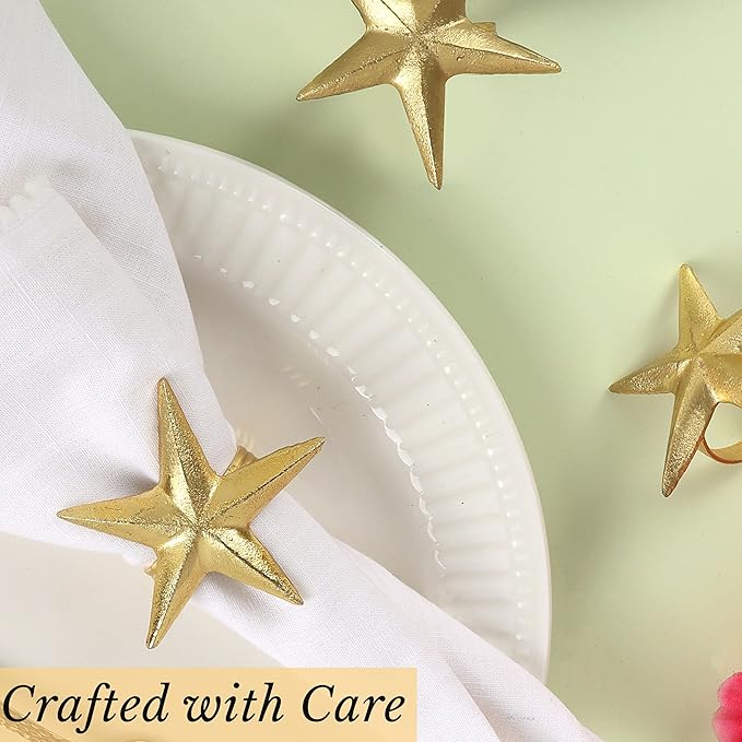 Napkin Rings Set of 12, Star Shaped Napkin Holder, Metal Serviette Rings, Gold Napkin Rings, Farmhouse Table Accessories for Dining Table, Weddings, Parties & Home Décor, Durable - ALPHA Living HOME