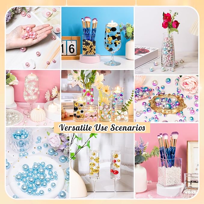 300Pcs Pearl Vase Filler, Ivory Lightpink No Hole Faux Pearl Beads for Centerpieces Vases, Candle Centerpieces, Wedding Birthday Party Home Decor 8/10/14/20mm
