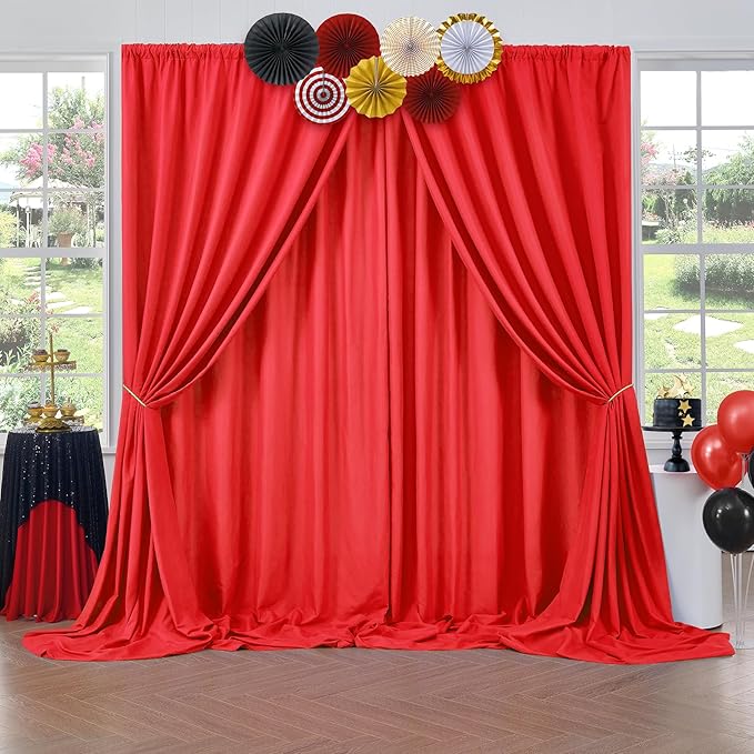 10ft x 10ft Thick Red Backdrop Curtains for Parties, 2 Panels 5ft x 10ft Non See Through Red Polyester Wedding Drapes Photo Backdrop for Birthday Party Graudation Photography Home Decor