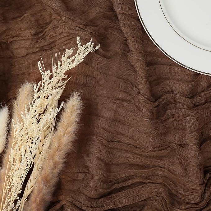 3 Pack Brown Cheesecloth Table Runner 35x120 Inch Gauze Coffee Table Runner Rustic Boho Cheese Cloth Sheer Runner for Wedding Baby Shower Bridal Shower Birthday Party Fall Decorations