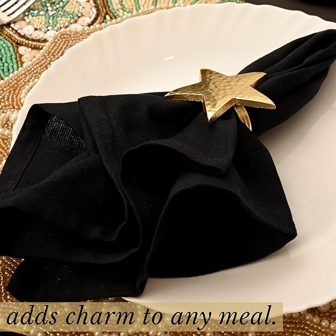 Napkin Rings Set of 12, Star Napkin Holders, Rustic Napkin Rings, Premium Metal Napkin Ring Bulk for Party Decoration, Dinning Table, Everyday, Family Gatherings (Gold) - ALPHA Living HOME