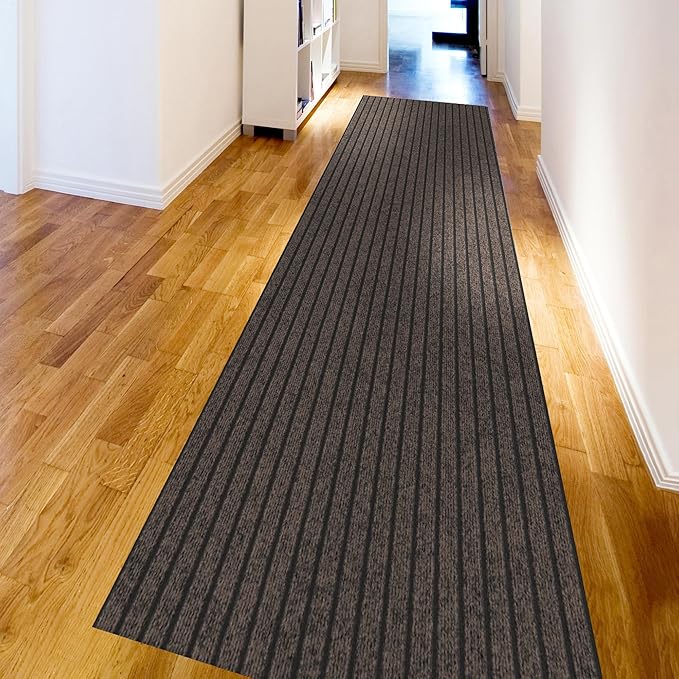 Ottomanson 2'7" x 41' Hallway Runner with Scraper Pile - Extra Durable Non-Slip Rug Mat for Indoor & Outdoor Use - Ideal for Kitchen, Entryway & Garage - High-Traffic Carpet, Brown