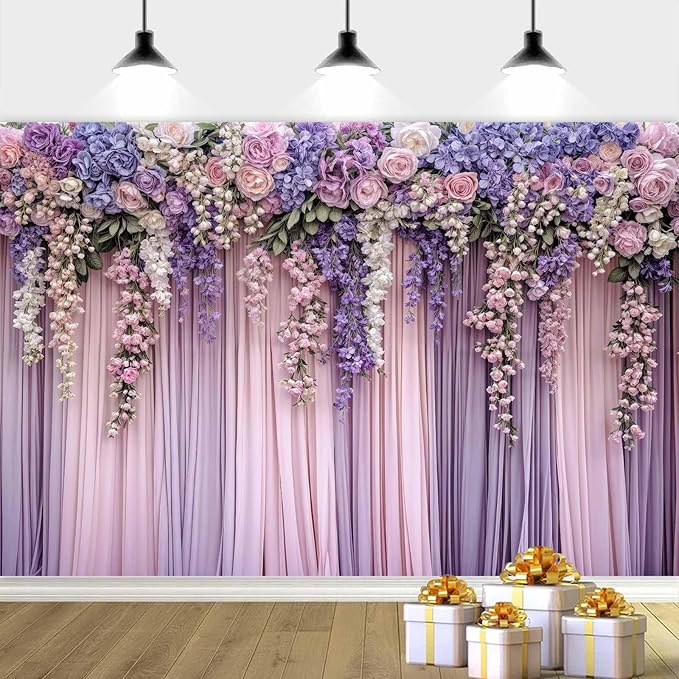 20x10ft Purple Flower Wedding Photography Backdrop Lavender Floral Wedding Bridal Photography Backdrop Anniversary Birthday Baby Shower Girl Party Banner Photo Booth Props Background Wall Decor