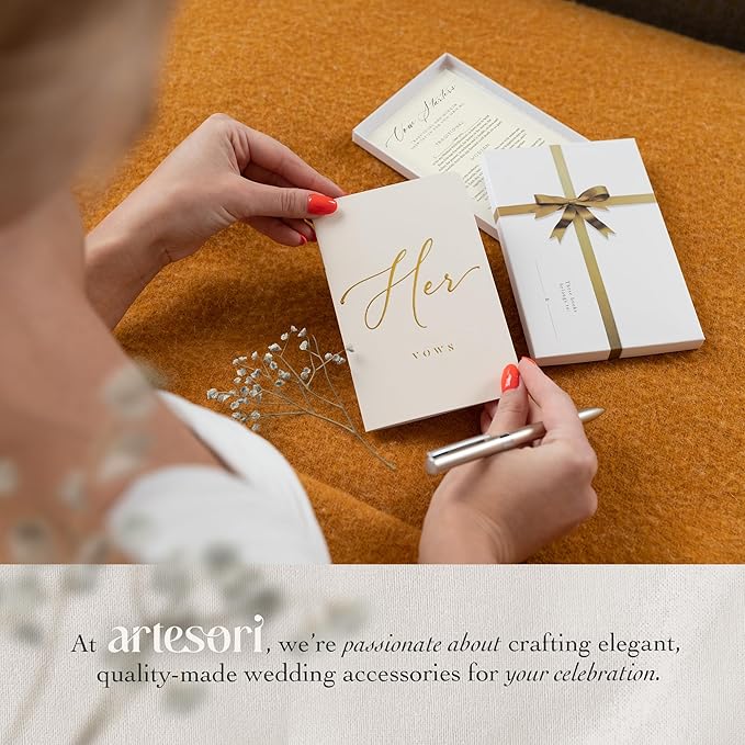 ARTESORI Wedding Vow Book for Her & Him, Soft Touch, Gold Engraving, 28 Lined Pages, Wedding Vow Books His and Hers, Wedding Essentials, Wedding Registry Gifts, His and Hers Gifts [Mint & White]