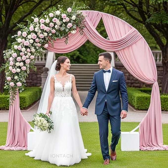 Wedding Arch Draping Fabric 29" x 19Ft Sheer Drapes for Backdrop Wedding Ceremony Reception Ceiling Decor Curtain Baby Bridal Shower Decoration (Dusty Rose, 3 Panels)