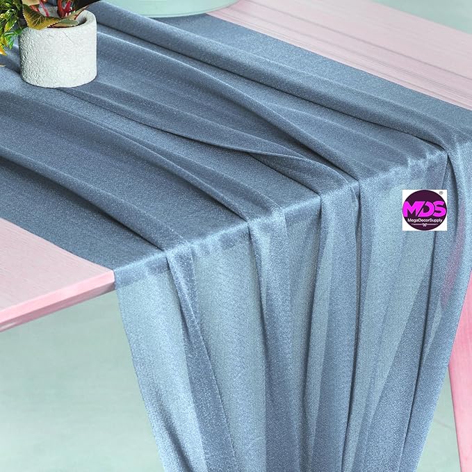 MDS 5 Pack 10ft Chiffon Table Runner 29 x 120 Inches Sheer Wedding Runner Romantic Rustic Table Runner for Wedding Decorations, Birthday Parties, Bridal Shower Party Arch Decor - Dusty Blue