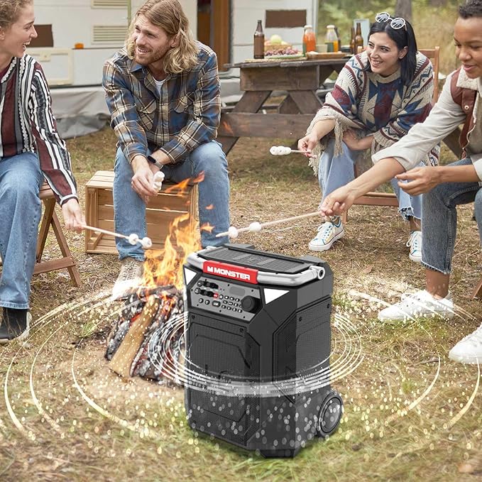 Monster Rockin’ Roller 360 Indoor/Outdoor Portable Bluetooth Speaker | Up to 240W of 360 Degree Sound & Up to 100 Hours of Playtime | Includes Microphone