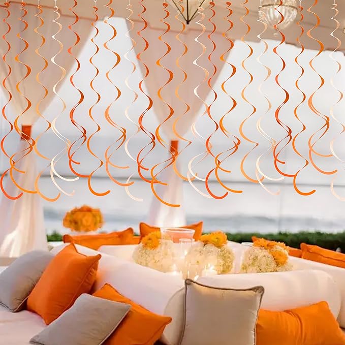 36Pcs Orange Hanging Swirl Decorations Ombre Orange Felt Swirl Streamer Spiral Ceiling Garland for Fall Autumn Harvest Thanksgiving Birthday Wedding Baby Shower Bachelorette Party Supplies