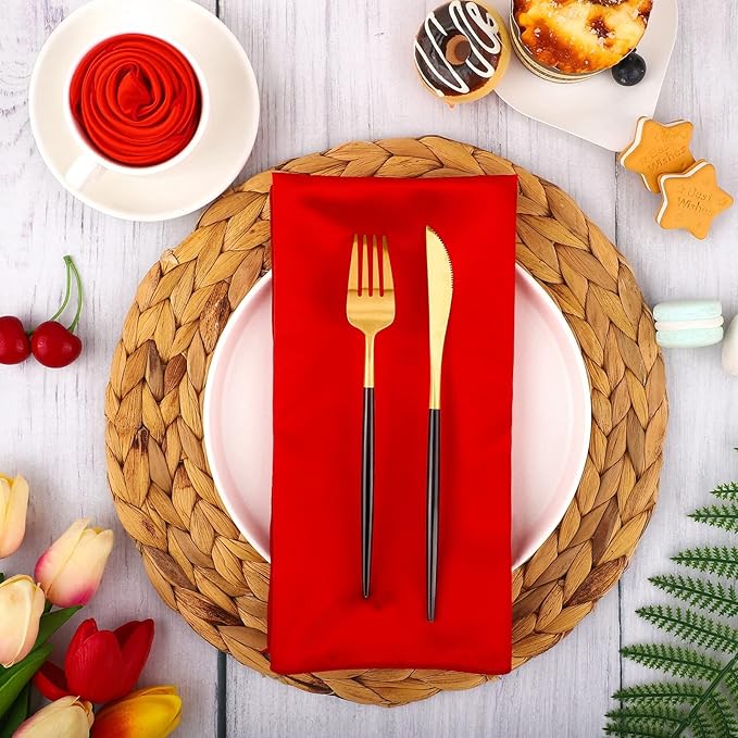 Aneco 16 Pack Square Satin Napkin Bright Silk Table Napkin Soft Smooth Fabric Table Napkin for Wedding Banquet Party Decoration, Red, 17 x 17 Inch