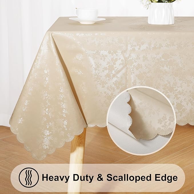 Smiry Rectangle Table Cloth, Waterproof Heavy Duty Vinyl Tablecloths, Wipeable Washable Table Cover for Kitchen and Dining Room (Beige, 70" X 90")