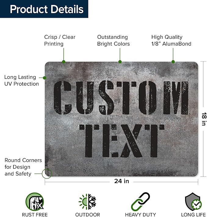 Custom Sign, Custom Street Sign, 11 Font Colors, 13 Font Styles, 4 Hole Options, 22 Sizes, 18x24 Inches, Rust Free DiBound, Fade Resistant, Made in USA by My Sign Center (Grunge Metal)