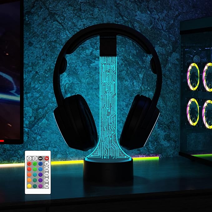Light up Headphone Stand for Desk, Gaming Headset Holder RGB with 16 Color Lights for Game Room Decor, Cool Gamer Gifts for Men Boyfriend （PCB）