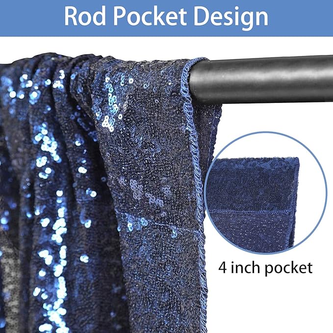 Hahuho Navy Sequin Backdrop Curtain, 4PCS 2FTx8FT Glitter Backdrop Curtain for Parties, Christmas, Wedding, Party Decoration（4 Panels, 2FT x 8FT, Navy