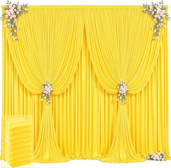 40ft x 12ft Yellow Backdrop Curtains Wrinkle Free Backdrop Curtain for Wedding Parties Yellow Fabric Backdrops Drapes Back Drop Cloth Bridal Shower Stage Curtains Wedding Decorations for Reception