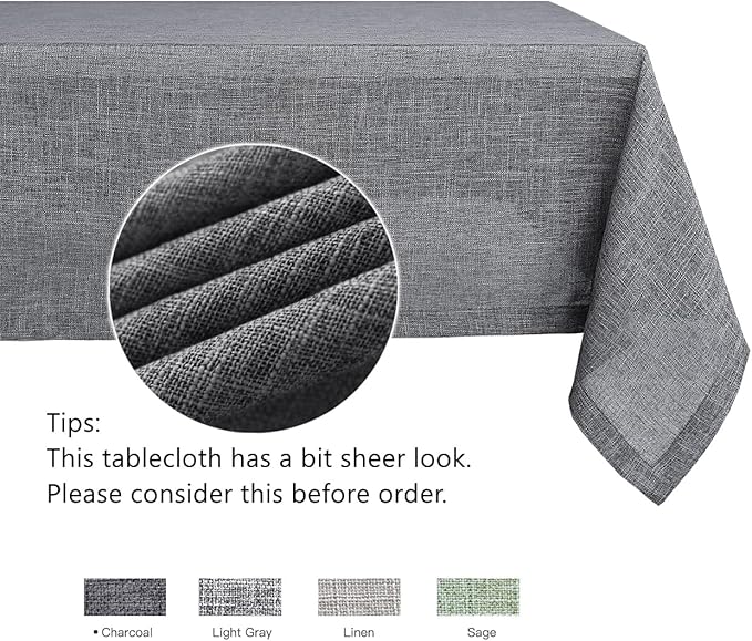 maxmill Flaxy Faux Linen Tablecloth with 2-Tone Slubby Yarn Texture Wrinkle Resistant Anti-Shrink Soft Table Cloth for Kitchen Dining Restaurant Tabletop Rectangle 60 x 120 Inch Charcoal