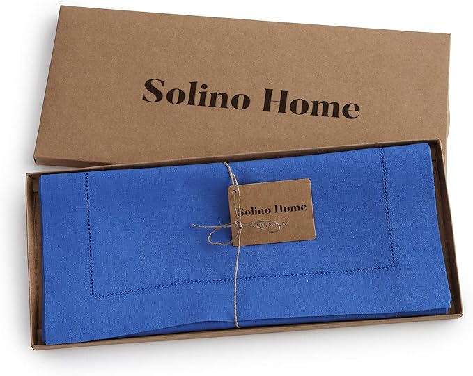 Solino Home Linen Royal Blue Table Runner 72 Inches Long - 100% Pure Linen Hemstitch Table Runner 14 x 72 Inch for Dresser, Dining, Christmas - Classic Hemstitch