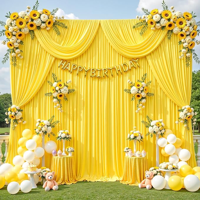 40ft x 12ft Yellow Backdrop Curtains Wrinkle Free Backdrop Curtain for Wedding Parties Yellow Fabric Backdrops Drapes Back Drop Cloth Bridal Shower Stage Curtains Wedding Decorations for Reception