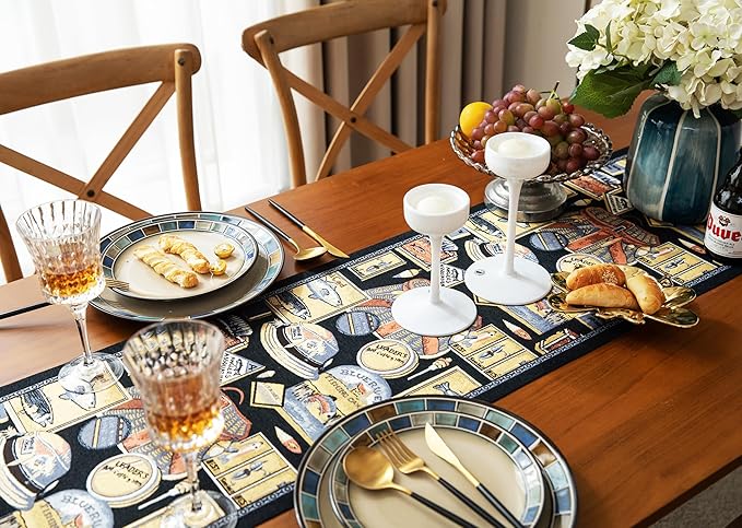 13×72 Inch Table Runner, Retro-Luxury Tassels Series for Kitchen Dining Table Holiday Decoration (Yankee Style)