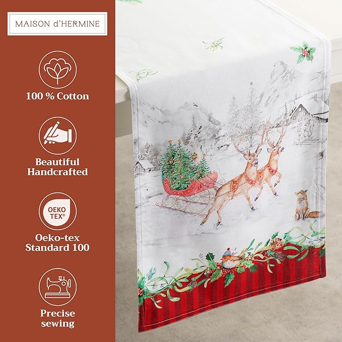 Maison d' Hermine Table Runner 100% Cotton Double Layer Table Runners 72 inches Long for Thanksgiving Christmas Decorations Home Kitchen Dining Party Wedding (Christmas Tradition, 14.5" x 72")