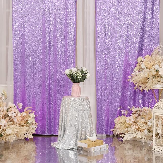 SquarePie Sequin Backdrop Curtain 2 Panels 2FT x 8FT Lavender Background for Wedding Party Christmas