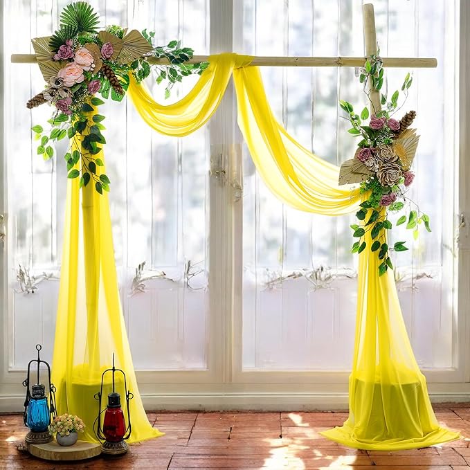 MDS Halloween Chiffon Draping Fabric - 1 Panel, 30" Wide x 75ft Long - Sheer Spooky Arbor & Canopy Drapery for Haunted House Backdrops, Party Ceilings, DIY Costumes & Themed Events - Yellow