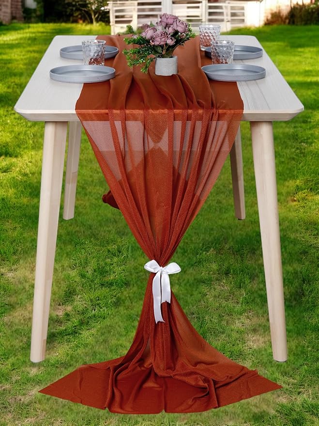 MDS Halloween Chiffon Table Runner - 5 Pack, 29 x 170 Inches, 14ft Each - Sheer Spooky Table Runners for Haunted House Parties, Trick-or-Treat Tables, Witchy Décor, Wedding & Events - Terracotta