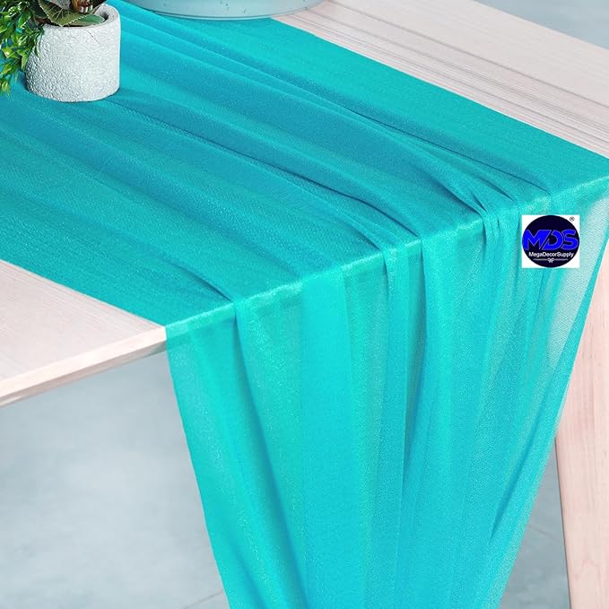 MDS 20 Pack 10ft Chiffon Table Runner 29 x 120 Inches Sheer Wedding Runner Romantic Rustic Table Runner for Wedding Decorations, Birthday Parties, Bridal Shower Party Arch Decor - Peacock Blue
