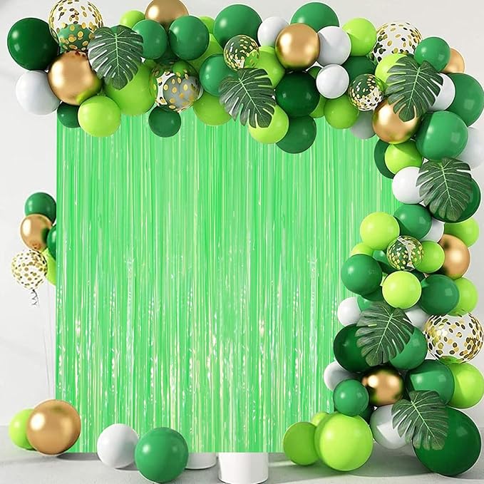 3 Pack 3.3 x 8.2 ft Pastel Green Foil Fringe Backdrop Curtains, Tinsel Streamers Party Decorations, Fringe Backdrop