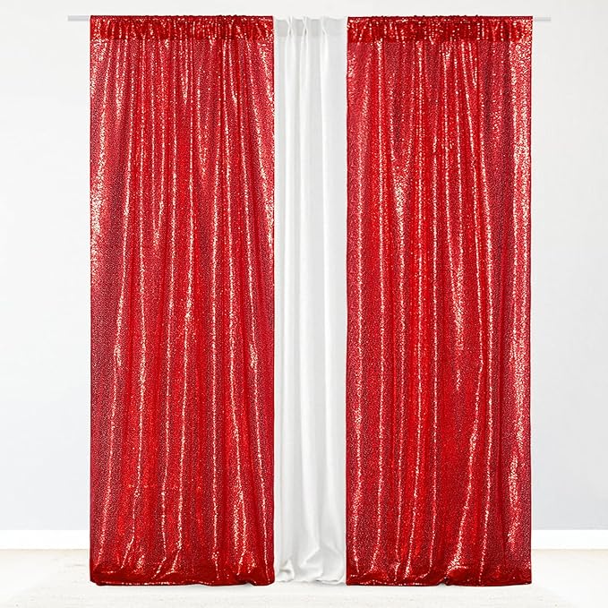 Eternal Beauty Red Sequin Backdrop Curtains, Valentine's Day Shimmer Back Drop 2Panels-3FTx7FT for Christmas, Party, Birthday, Photography, Wedding, Baby Shower Event Decoration