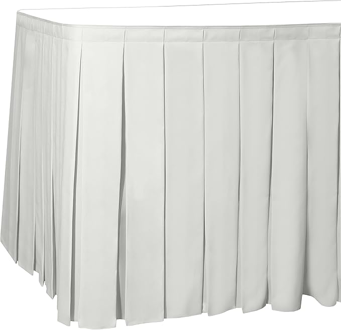 Ultimate Textile Pleat Polyester Fabric Table Skirt - Machine Washable Flame Resistant with Clips for Events, Weddings & Trade Shows, Cut & Sewn in Paterson, NJ - Ivory, 17' Box Pleat