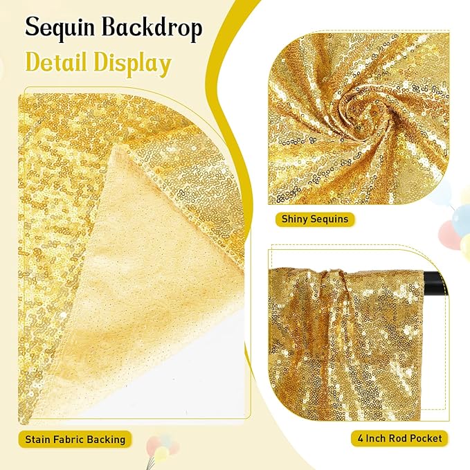 SquarePie Sequin Backdrop Less See Through Thick Background for Photography Glitter Curtain Party 10FT x 10FT Gold