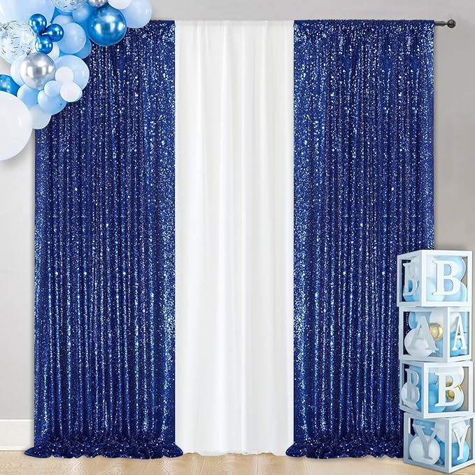 SquarePie Sequin Backdrop Curtain 2FT x 8FT Navy Blue 2pcs Curtain Background for Wedding Party