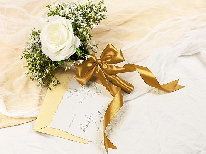 Gold Satin Ribbon 1 inch X Continuous 50 Yards, Single Face Polyester Ribbon Perfect for Gift Wrapping, Flower Bouquet, Wedding Decor, Crafts, Bow Making, Sewing and More