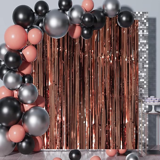 3 Pack 3.3 x 8.2 ft Brown Foil Fringe Backdrop Curtains, Tinsel Streamers Party Decorations, Fringe Backdrop, Door Shimmer for Thanksgiving Day or Birthday Party