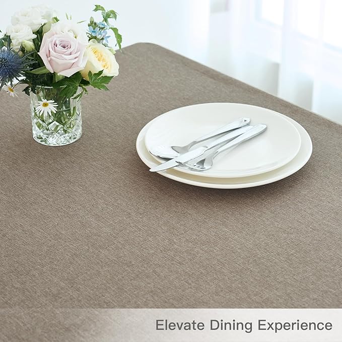 maxmill Linen Textured Rectangular Tablecloth Water Resistant Wrinkle Free Spill-Proof Stain Proof Table Cloth for Dining Room Decoration, Banquet Party Wedding Holiday Dinner, 60 x 84 Inch, Mocha