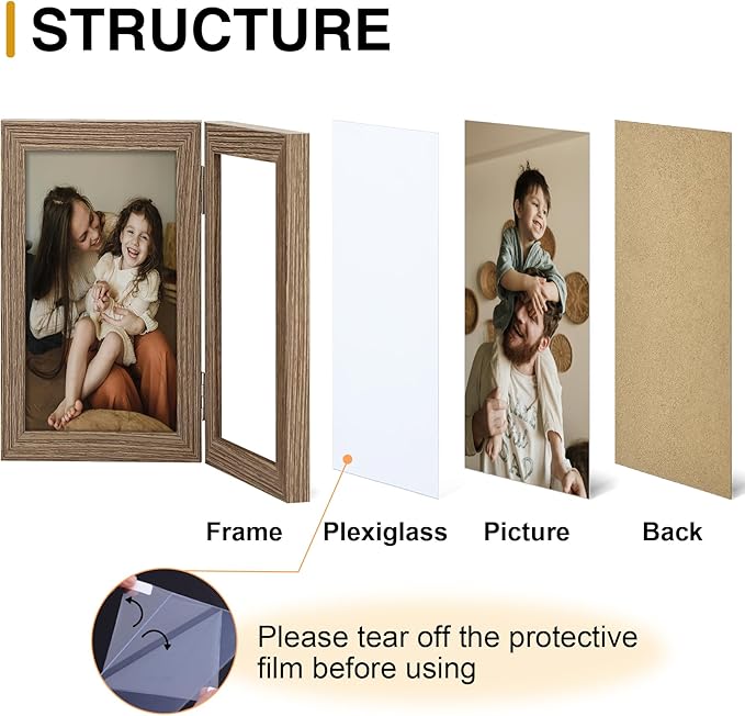 decorUhome Double 8x10 Picture Frame Vertical, Engineered Wood Bifold Photo Frame with Plexiglass for Tabletop Display, 8x10, Oak