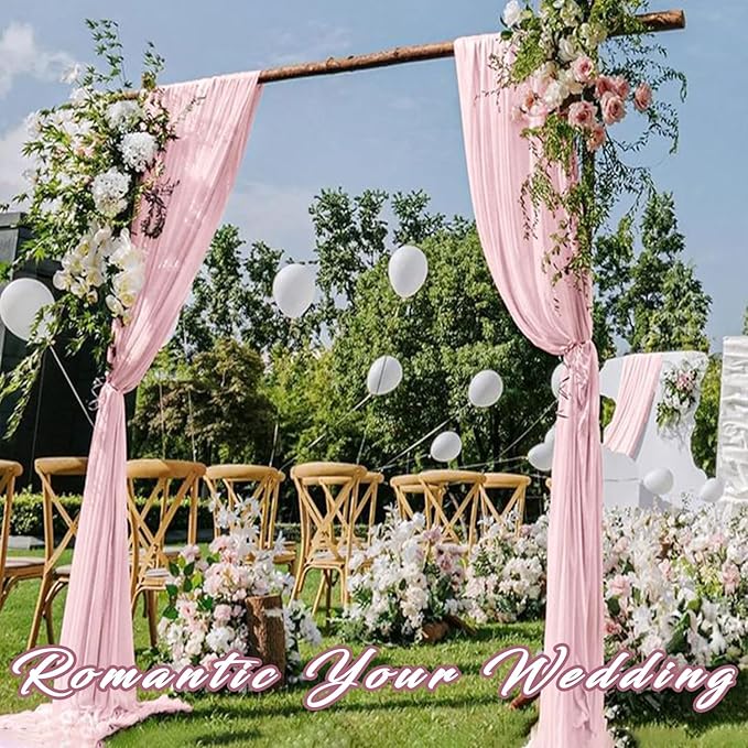 4 Panels Wedding Arch Draping Fabric 20Ft Length x 28" Width Light Pink Arch Drapes Chiffon Fabric Sheer Curtains Backdrop for Party Bridal Decor Wedding Ceremony Ceiling Stage Reception Decorations